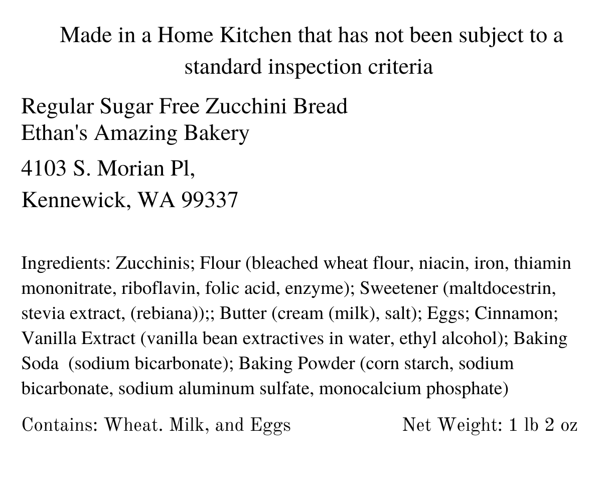 Sugar Free Zucchini Bread